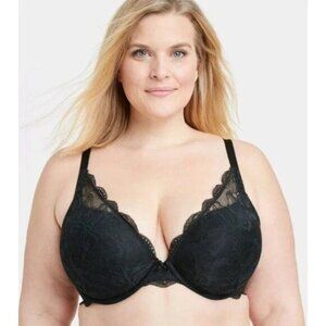 NEW Auden Sublime Lace Plunge Push Up Bra - Black